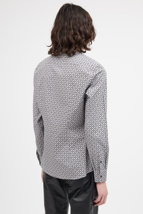 Prada Grey Cotton Pattern Long Sleeve Shirt