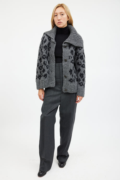 Prada Grey 
Black Wool Knit Cardigan