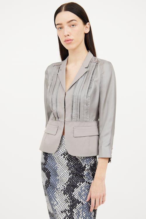 Prada Grey Ruffle Long Sleeve Blazer