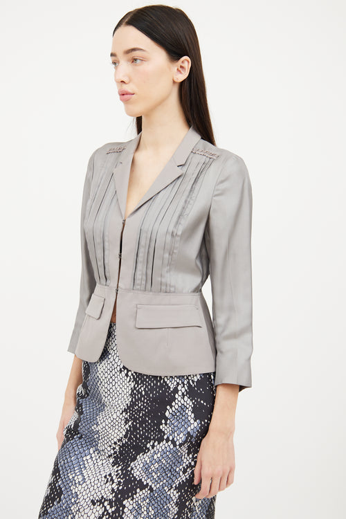 Prada Grey Ruffle Long Sleeve Blazer