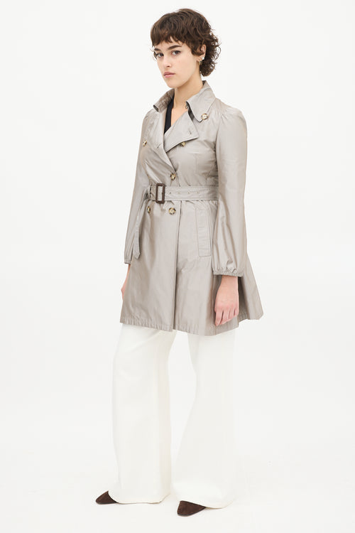 Prada Grey Satin Mid Length A-Line Trench Coat