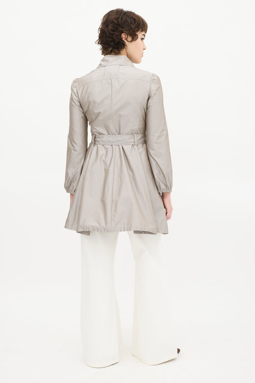 Prada Grey Satin Mid Length A-Line Trench Coat