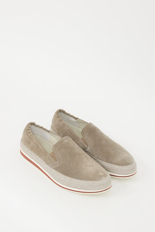 Prada Grey Suede Saint Tropez Slip On Sneaker