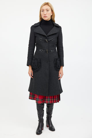 Prada Grey 
Black Wool Fur Pocket Coat