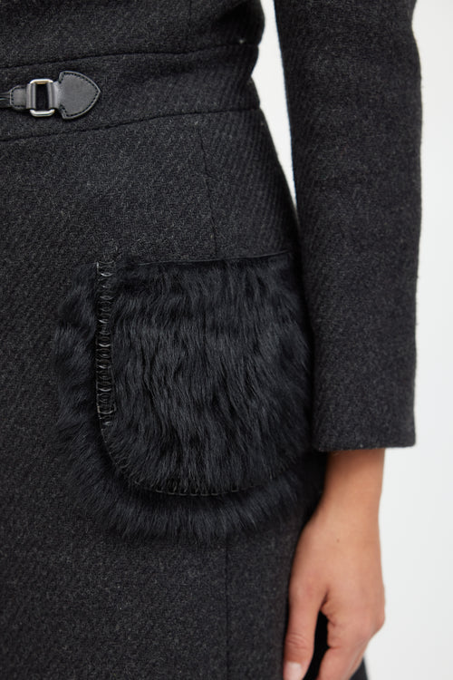 Prada Grey 
Black Wool Fur Pocket Coat