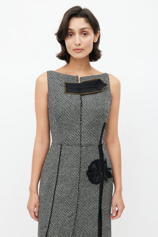 Prada Black 
Multicolour Tweed Leaf Dress