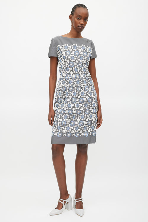 Prada Grey 
White Floral Crocheted Dress