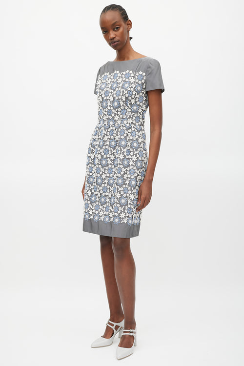 Prada Grey 
White Floral Crocheted Dress