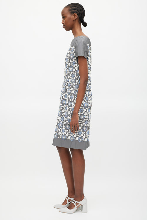 Prada Grey 
White Floral Crocheted Dress