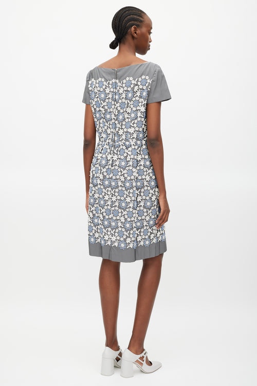 Prada Grey 
White Floral Crocheted Dress