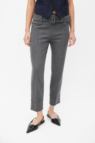 Prada Grey Wool Belted Slim Trouser