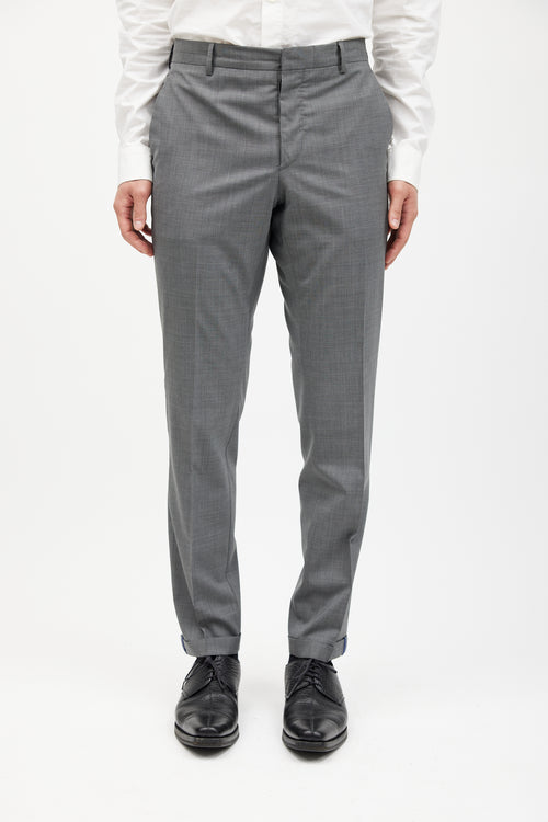 Prada Grey Wool Cuffed Trouser