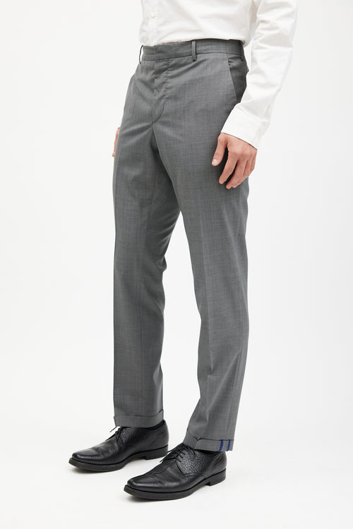 Prada Grey Wool Cuffed Trouser