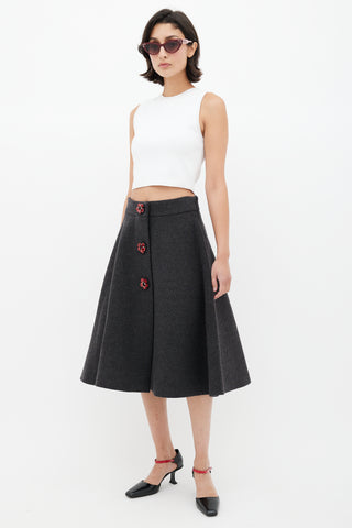 Miu Miu Grey 
Red Wool Floral Skirt