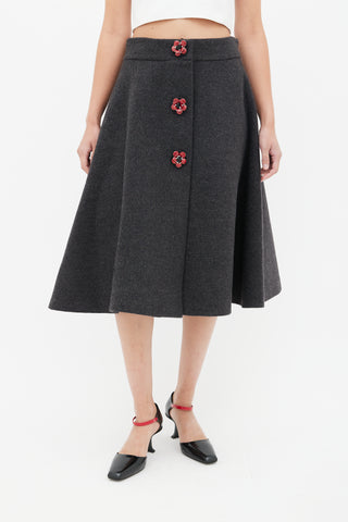 Miu Miu Grey 
Red Wool Floral Skirt