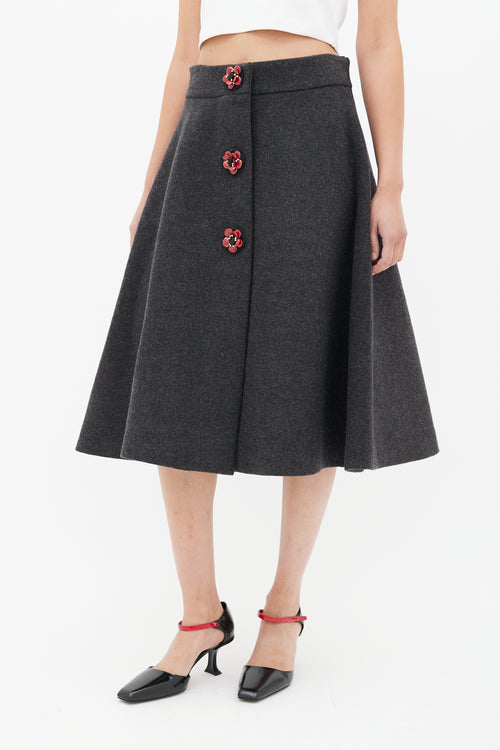 Miu Miu Grey 
Red Wool Floral Skirt