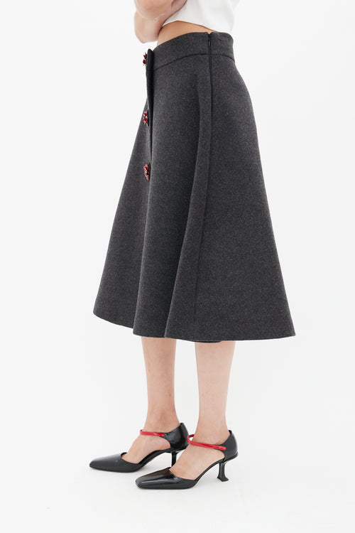 Miu Miu Grey 
Red Wool Floral Skirt