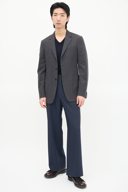 Prada Grey Wool Notched Lapel Blazer