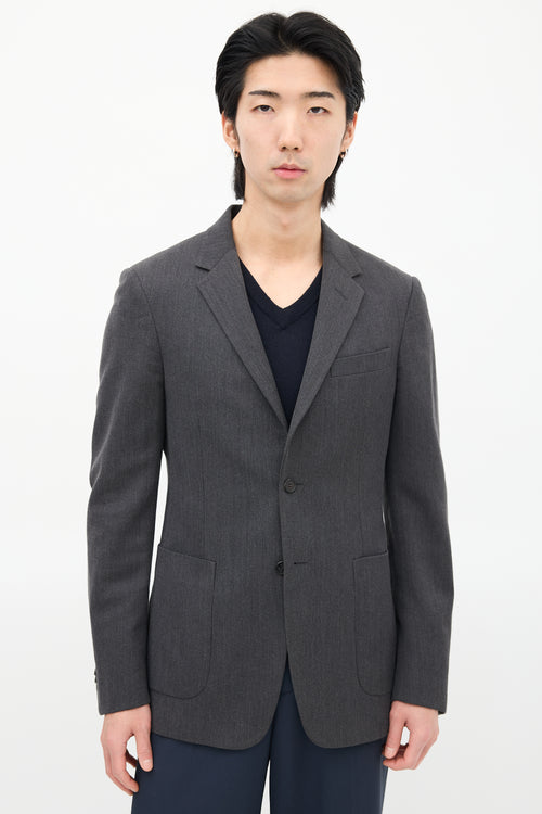 Prada Grey Wool Notched Lapel Blazer