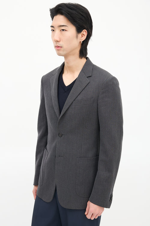 Prada Grey Wool Notched Lapel Blazer