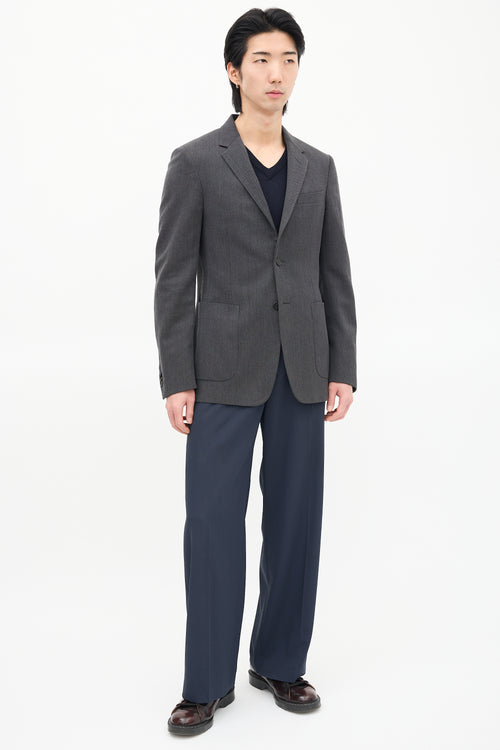 Prada Grey Wool Notched Lapel Blazer