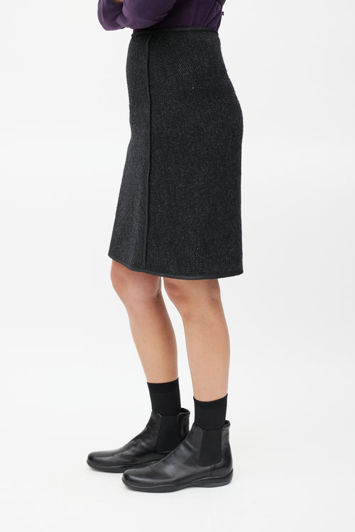 Prada Grey Wool Woven Skirt