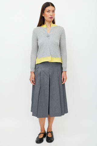 Prada Grey 
Yellow Cashmere Knit Cardigan