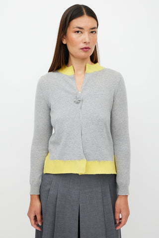 Prada Grey 
Yellow Cashmere Knit Cardigan