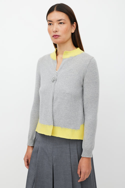 Prada Grey 
Yellow Cashmere Knit Cardigan