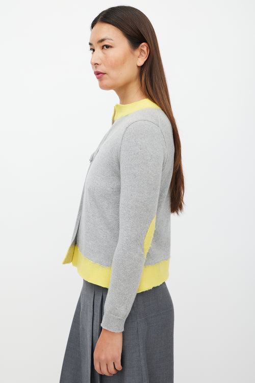 Prada Grey 
Yellow Cashmere Knit Cardigan