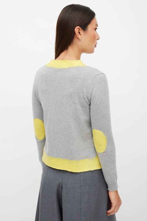 Prada Grey 
Yellow Cashmere Knit Cardigan