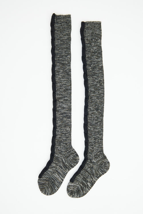 Prada Grey 
Black Over The Knee Socks