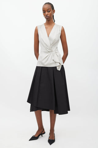 Prada Grey Pleated Wrap Front Top