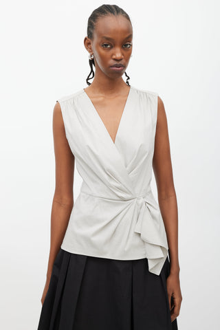 Prada Grey Pleated Wrap Front Top