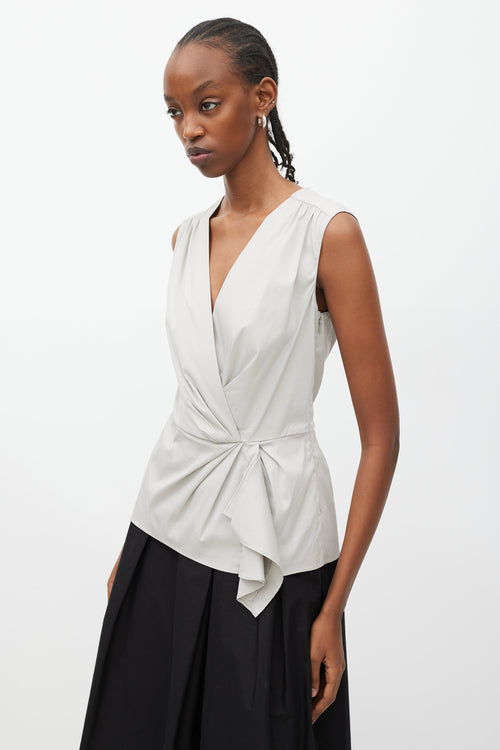 Prada Grey Pleated Wrap Front Top