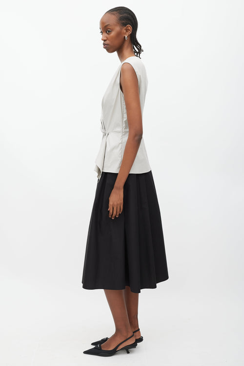 Prada Grey Pleated Wrap Front Top