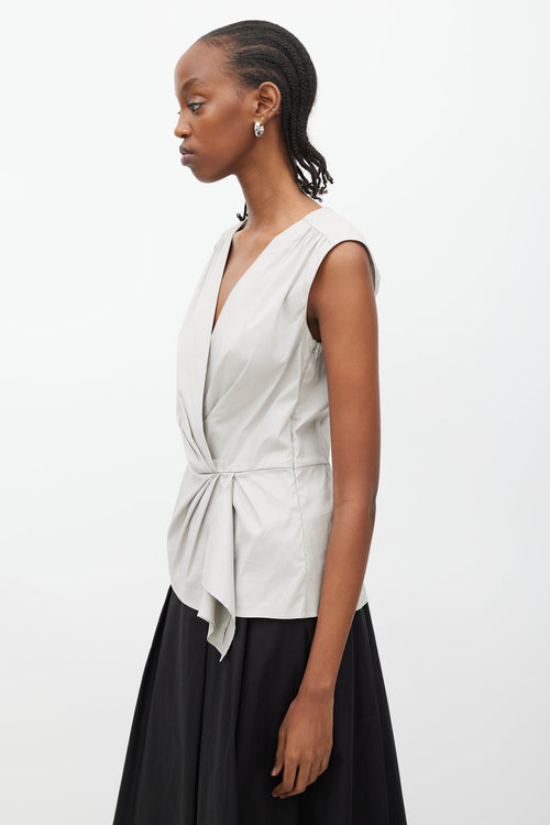 Prada Grey Pleated Wrap Front Top