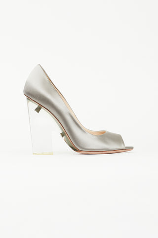 Prada Grey Satin 
Clear Heel