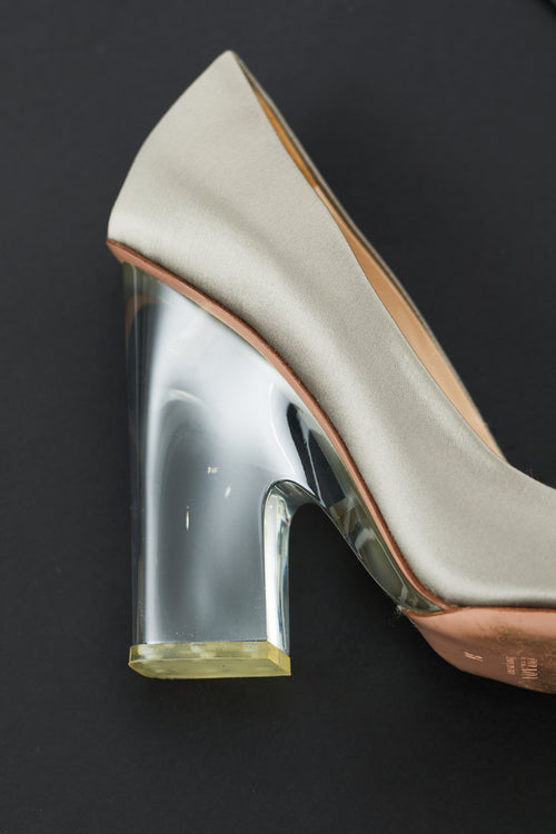 Prada Grey Satin 
Clear Heel