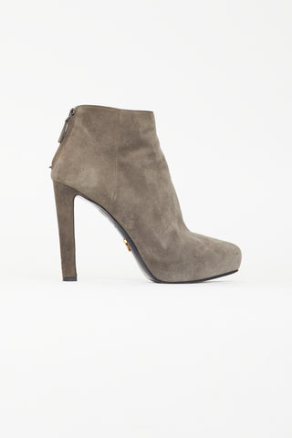 Prada Grey Suede Heeled Bootie