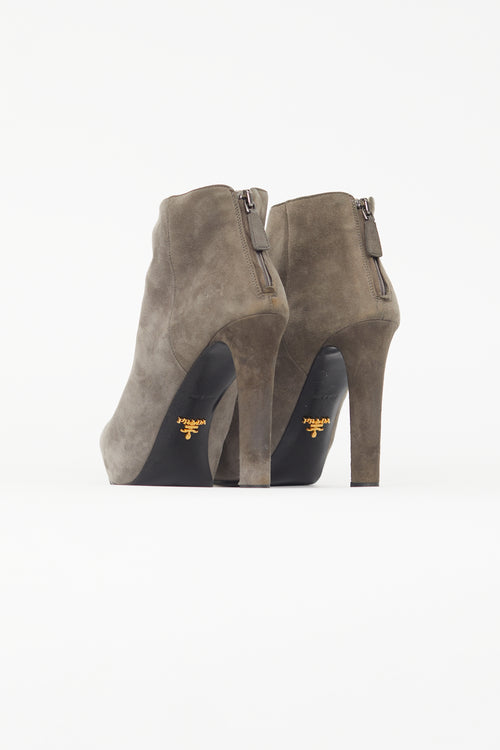 Prada Grey Suede Heeled Bootie