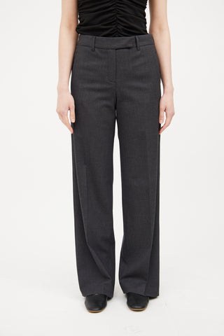 Grey Pleated Wool Wide Leg Pant