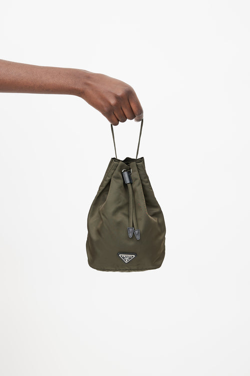 Prada Khaki Green Nylon Bucket Pouch