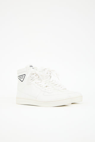 Prada Leather Logo High Top Sneaker