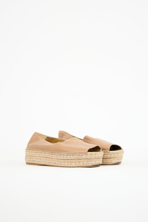 Prada Leather Logo Platform Espadrille