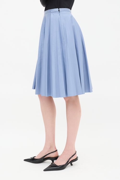 Prada Light Blue Leather Pleated Midi Skirt