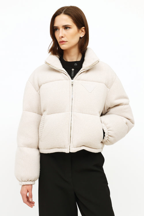 Prada Cream Wool 
Cashmere Puffer Jacket