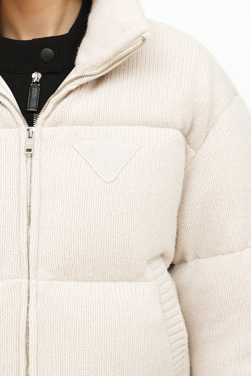 Prada Cream Wool 
Cashmere Puffer Jacket