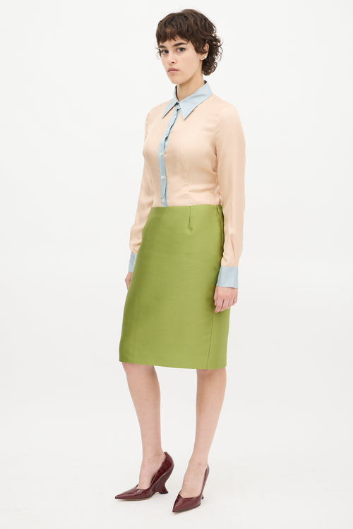 Prada Light Pink 
Blue Silk Contrast Shirt