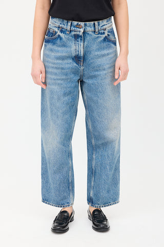 Prada Light Wash High Waist Logo Jeans